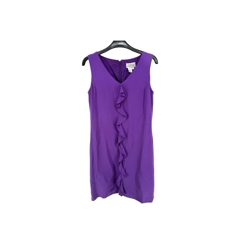 Adrianna Papel Silk Dress Purple Ruffle Front Sleeveless Shoulder Buttons Size 8